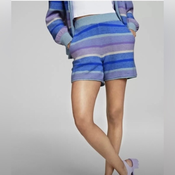 Charter Club 100% Cashmere Sherbet Blue Purple stripe Women's Shorts size medium - Picture 7 of 8
